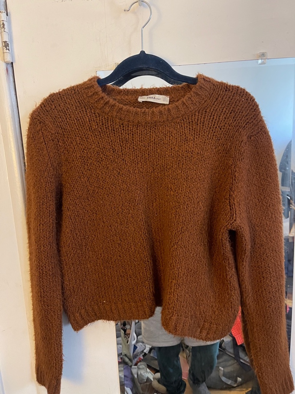 Zara Chestnut Brown Textured Crewneck Sweater